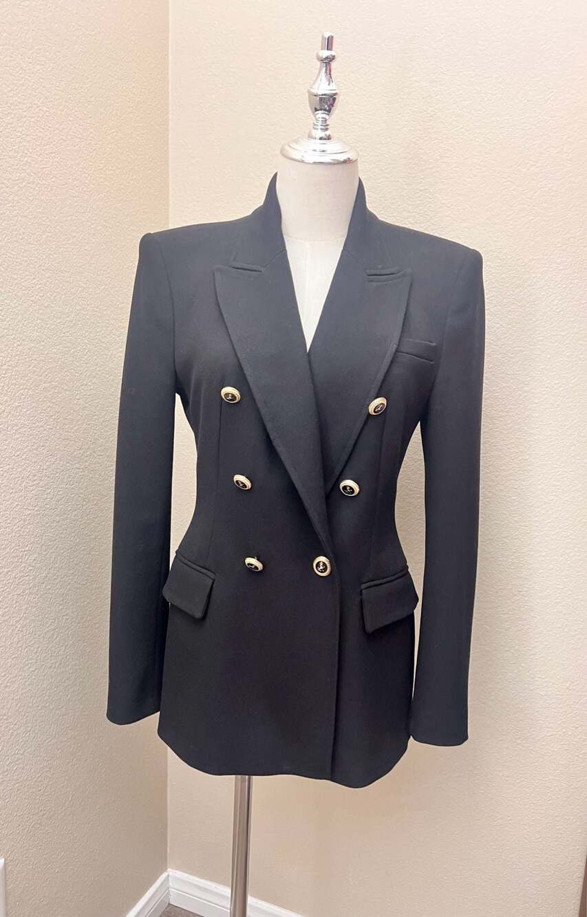 Zara Black Tailored Double Breasted Blazer with Lion Embossed Gold Buttons